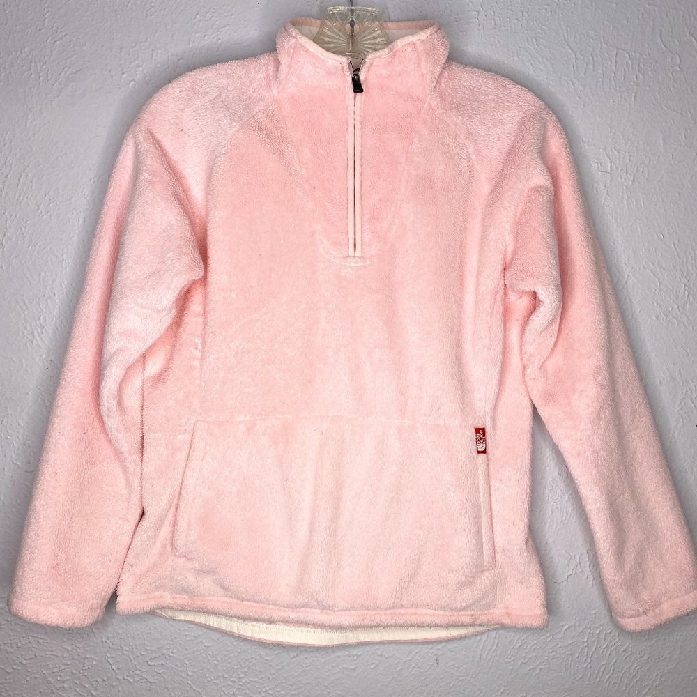 The North Face, women's XS,  Mossbud pink pull over fleece 1/4 zip jacket. EUC